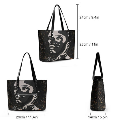 C3 Cave Women's leather Tote Bag - Vitiligo is beautiful print #01