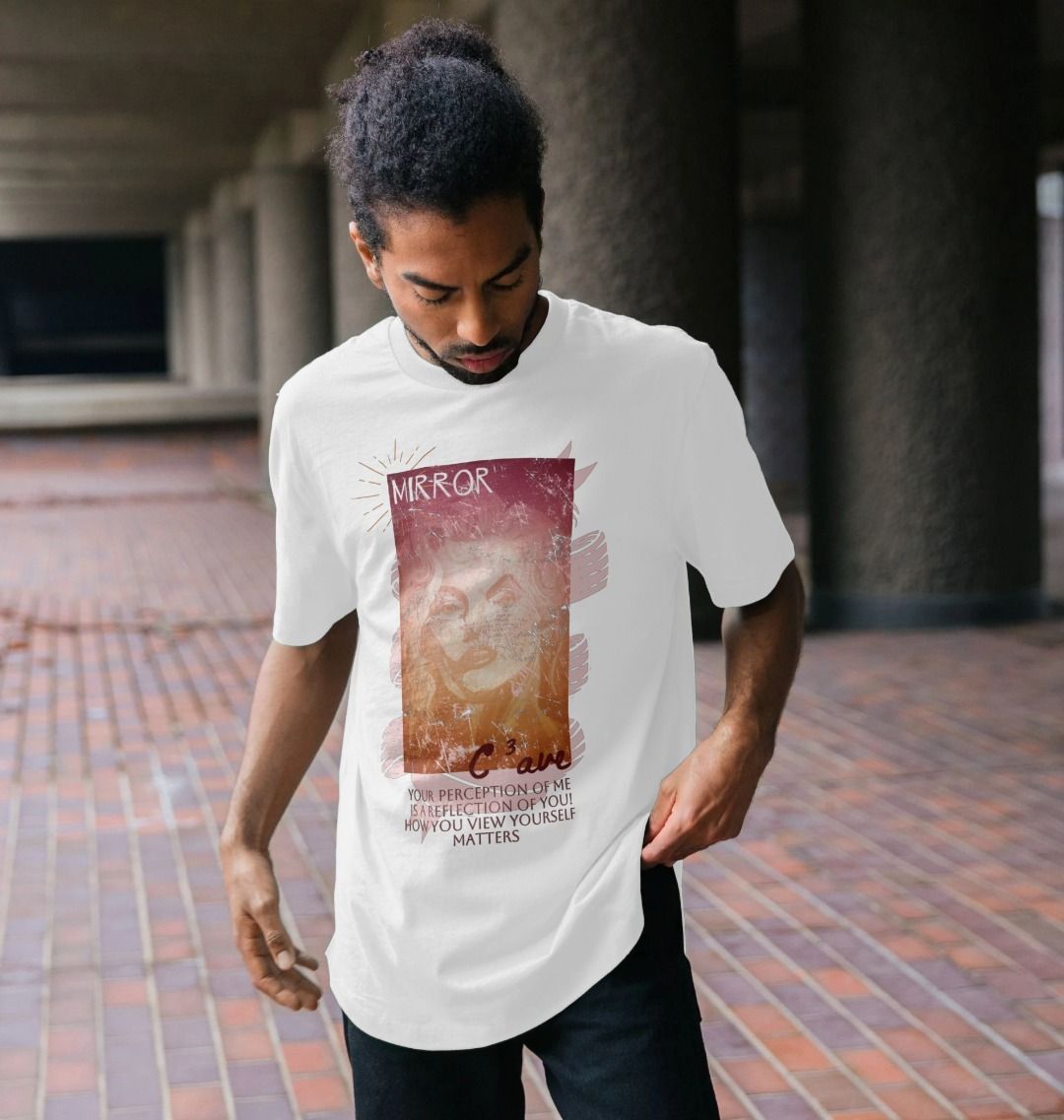 C3 Cave 'Mirror' longline t shirt and abstract quote for man