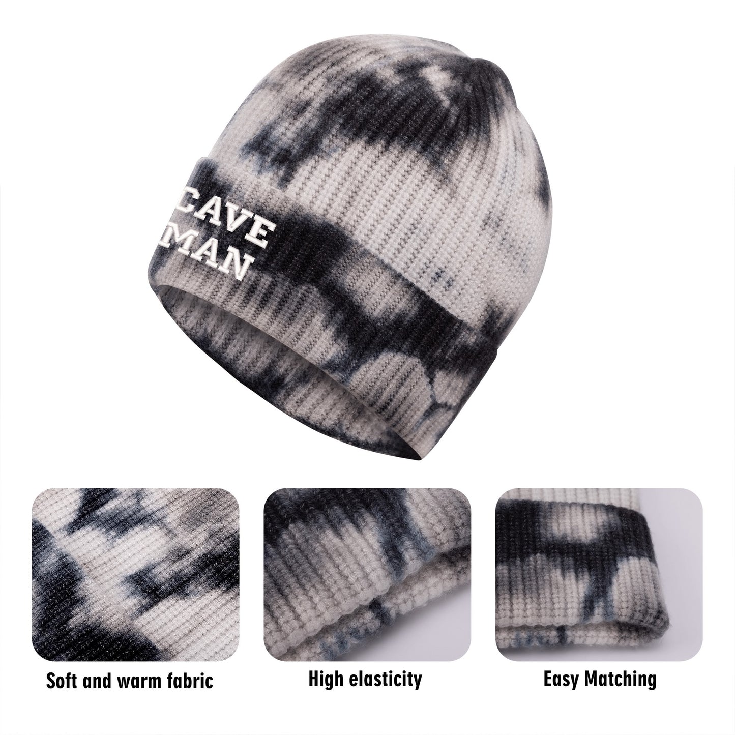 CAVE MAN Embroidered Name /Texts Camo Knitted Hats (C3 Cave)