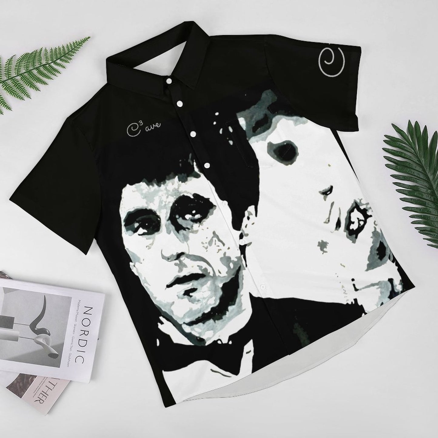 C3 Cave Al Pacino painting printed on Men's Short Sleeve Shirt with Pocket