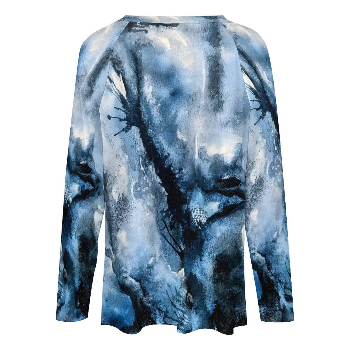 V-neck Loose Long Sleeve T-shirt-Watercolour