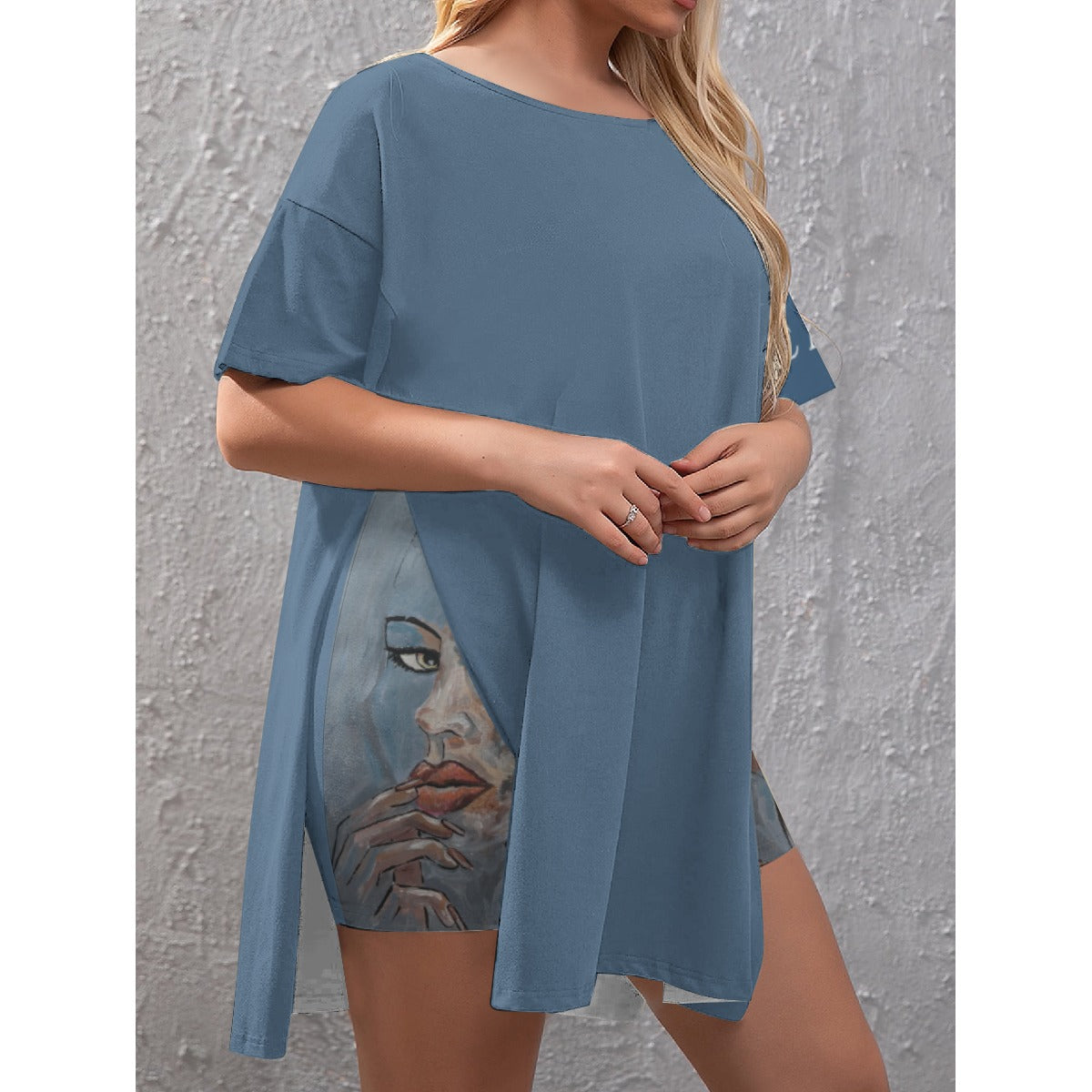 Poser Print Set Women's Drop-Shoulder T-Shirt and Shorts (Plus Size)