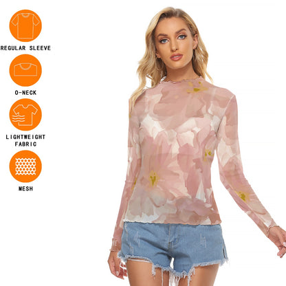 C3CAVE Women's pink flower petal mesh top