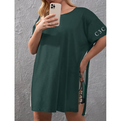 Women's Drop-Shoulder T-Shirt with Side Split and Shorts (Plus Size)