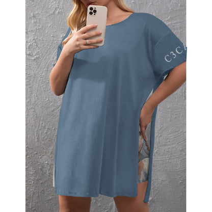 Poser Print Set Women's Drop-Shoulder T-Shirt and Shorts (Plus Size)