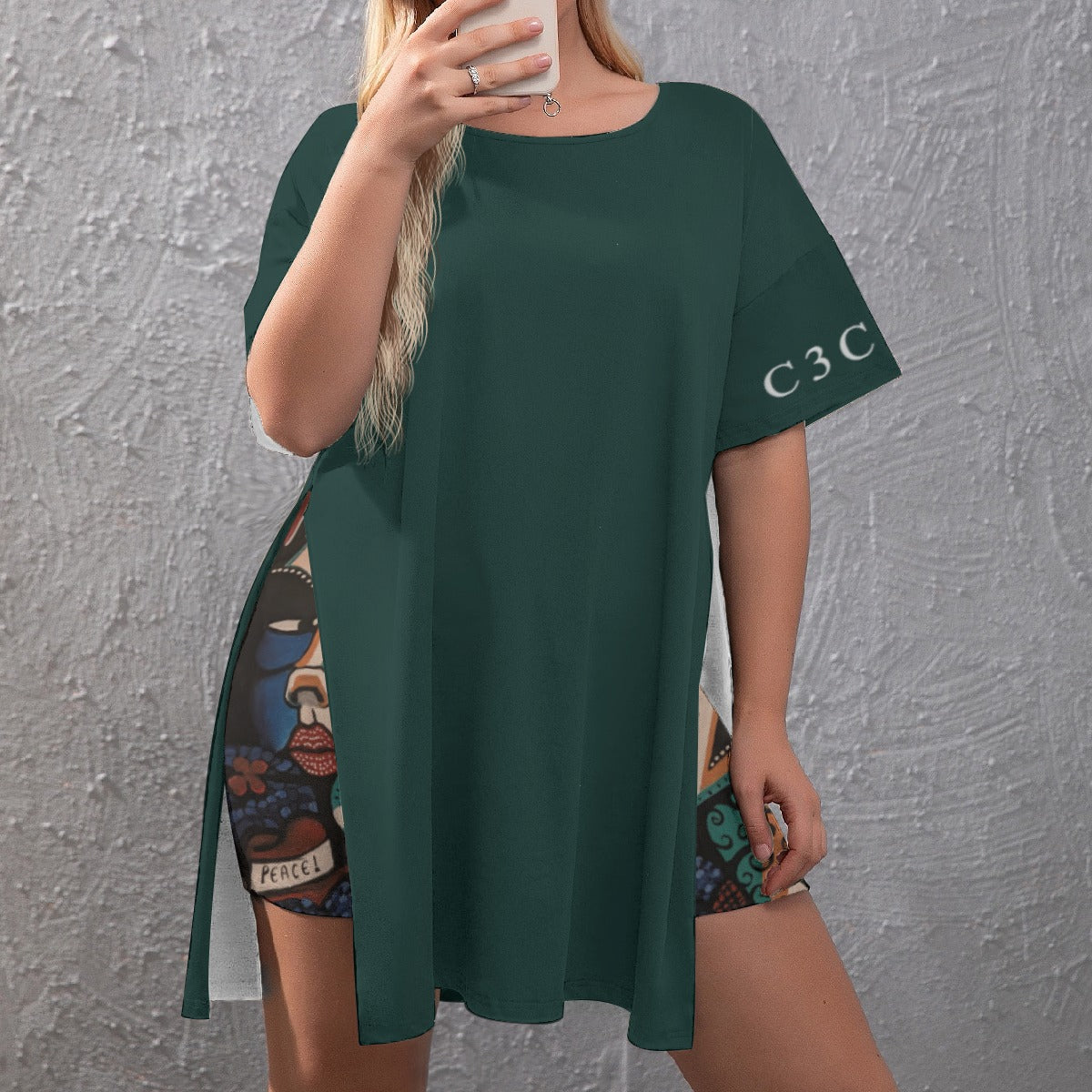 Women's Drop-Shoulder T-Shirt with Side Split and Shorts (Plus Size)