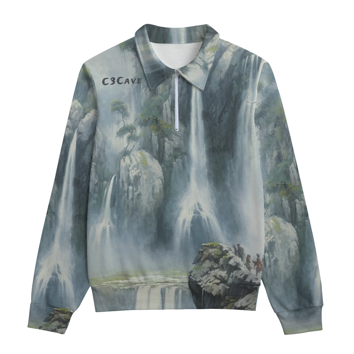 C3CAVE Unisex Lapel Waterfall Sweatshirt Cotton