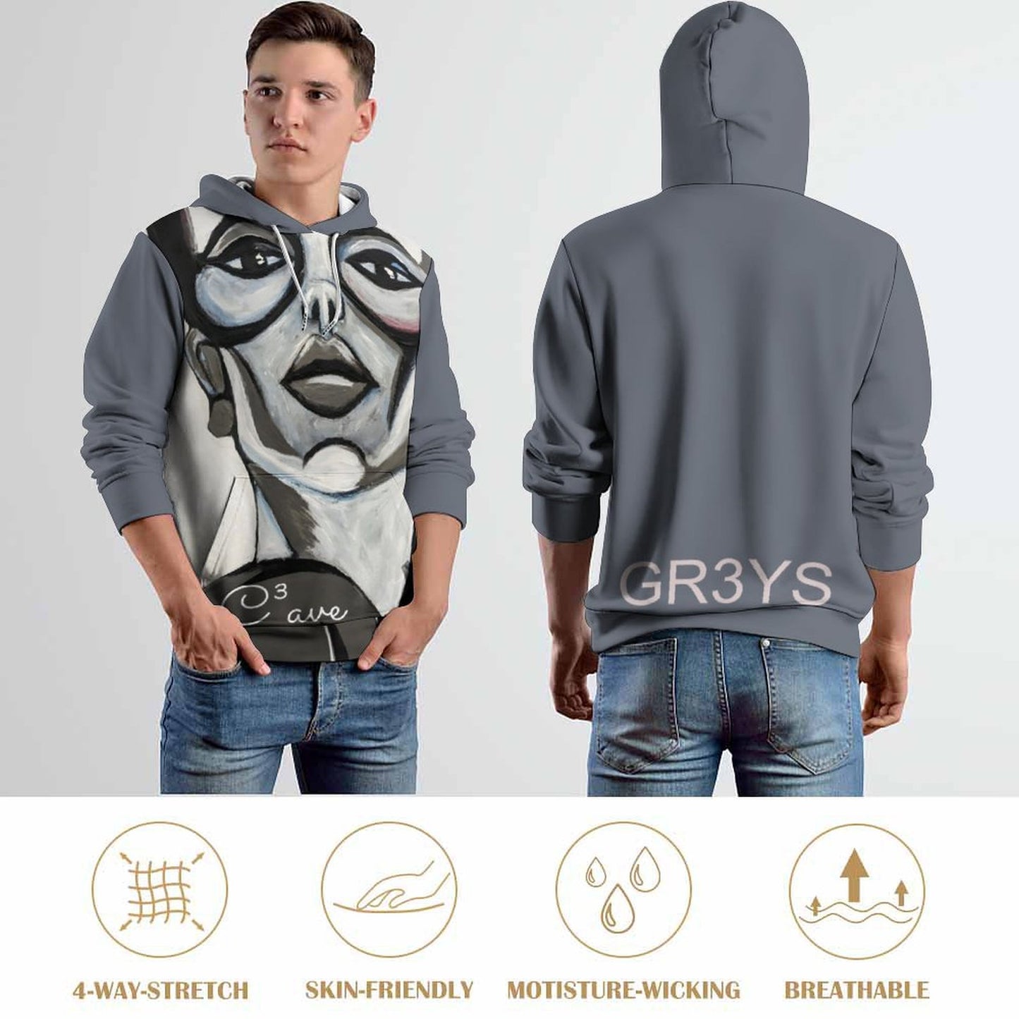 C3 Cave Greys Print Hoodie for Men