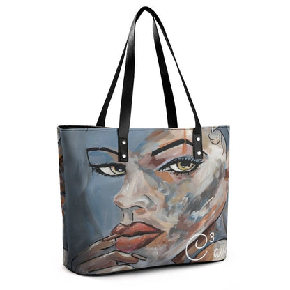 C3 Cave Women's leather Tote Bag poser print