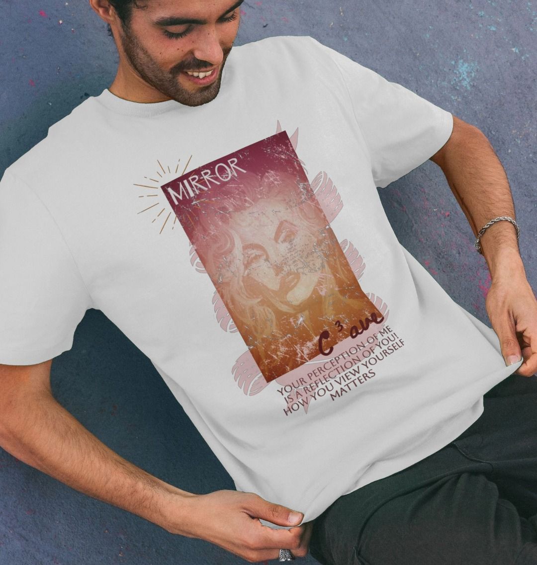 C3 Cave 'Mirror' longline t shirt and abstract quote for man