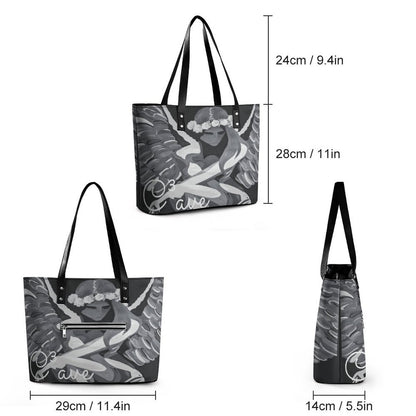 C3 Cave women's leather Tote Bag - concrete angel print