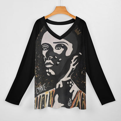 C3 Cave V-neck Loose Long Sleeve Top -Vitiligo is beautiful print