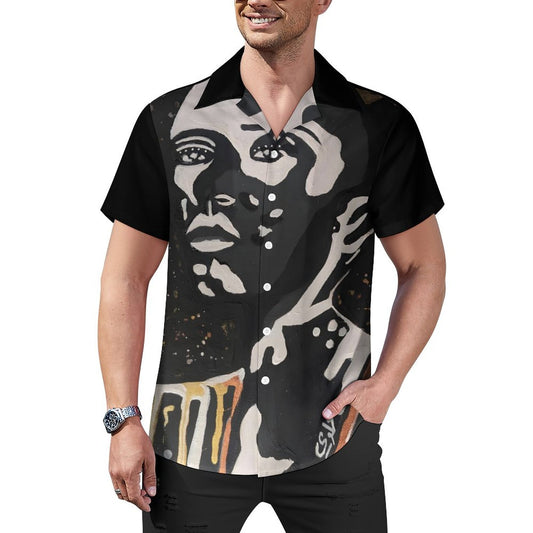 Men's Short Sleeve Hawaiian Print Shirt with Cuban Collar- Vitiligo is beautiful #01