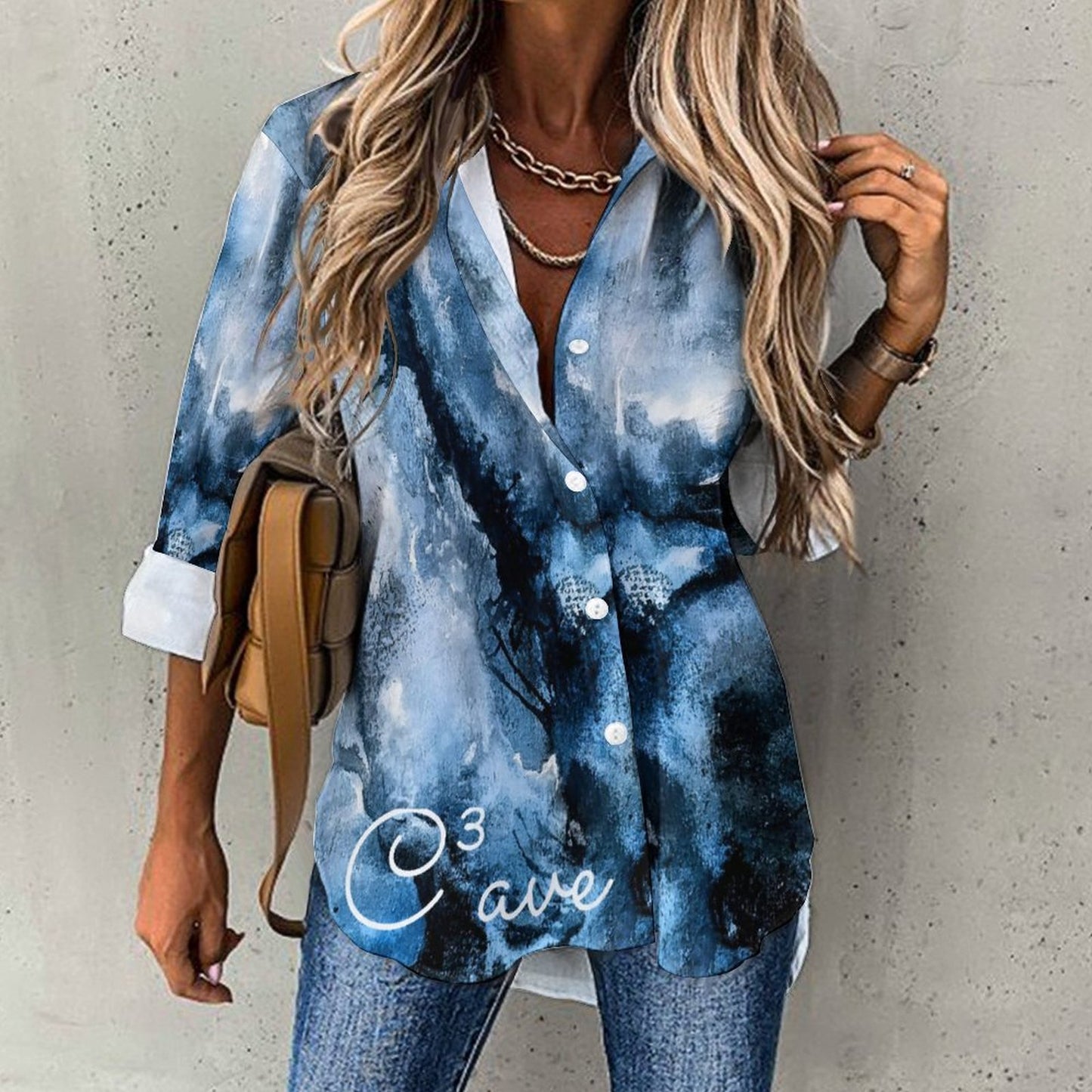 C3 Cave Women's Irregular Shirt in 'watercolour storm' print