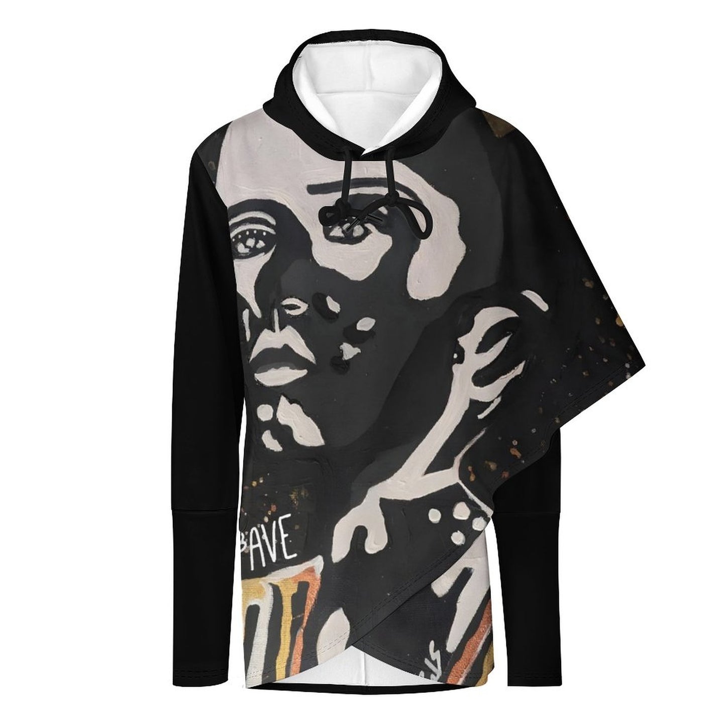 C3 Cave Poncho-style Long Sleeve Women Hoodie with Irregular Hem - Vitiligo is beautiful print