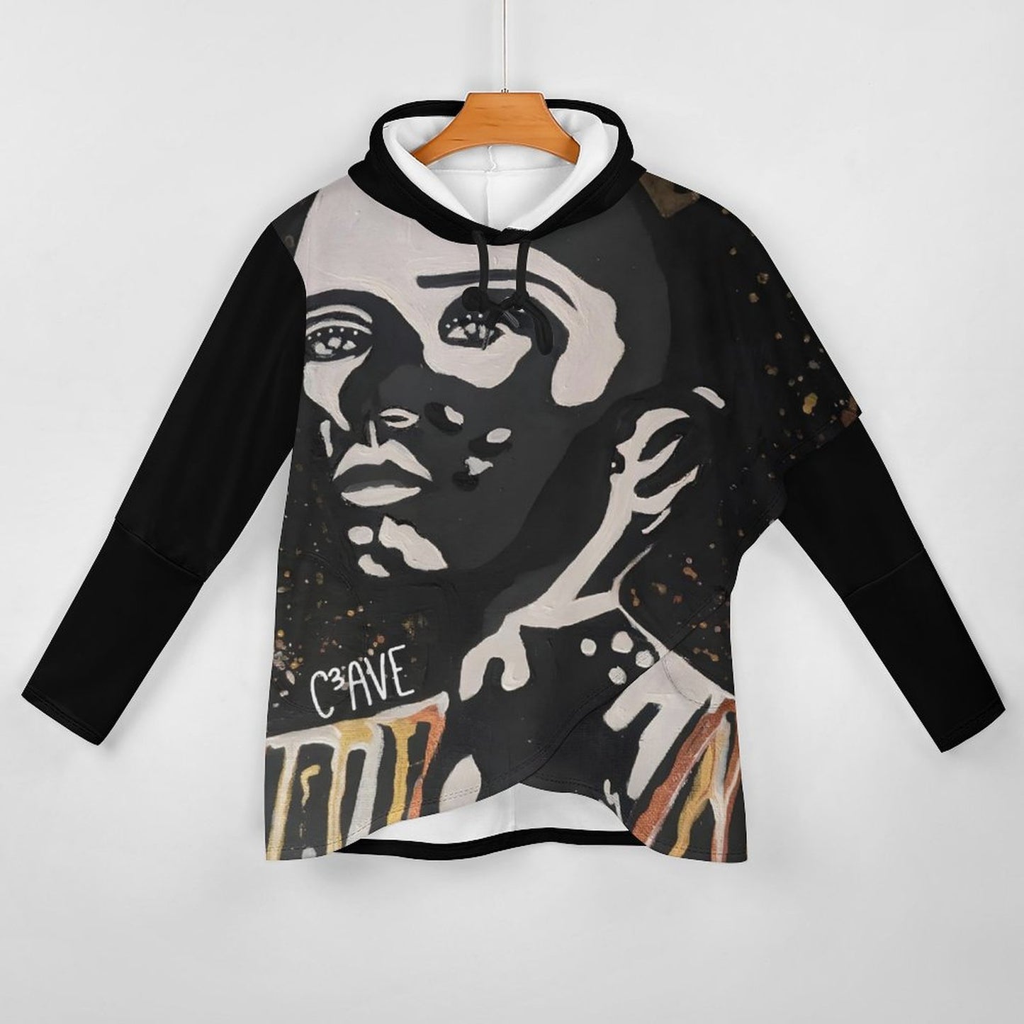 C3 Cave Poncho-style Long Sleeve Women Hoodie with Irregular Hem - Vitiligo is beautiful print