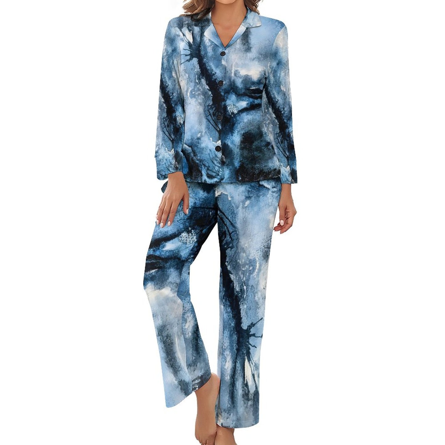 C3 Cave Satin Pajama Set  Watercolour Storm