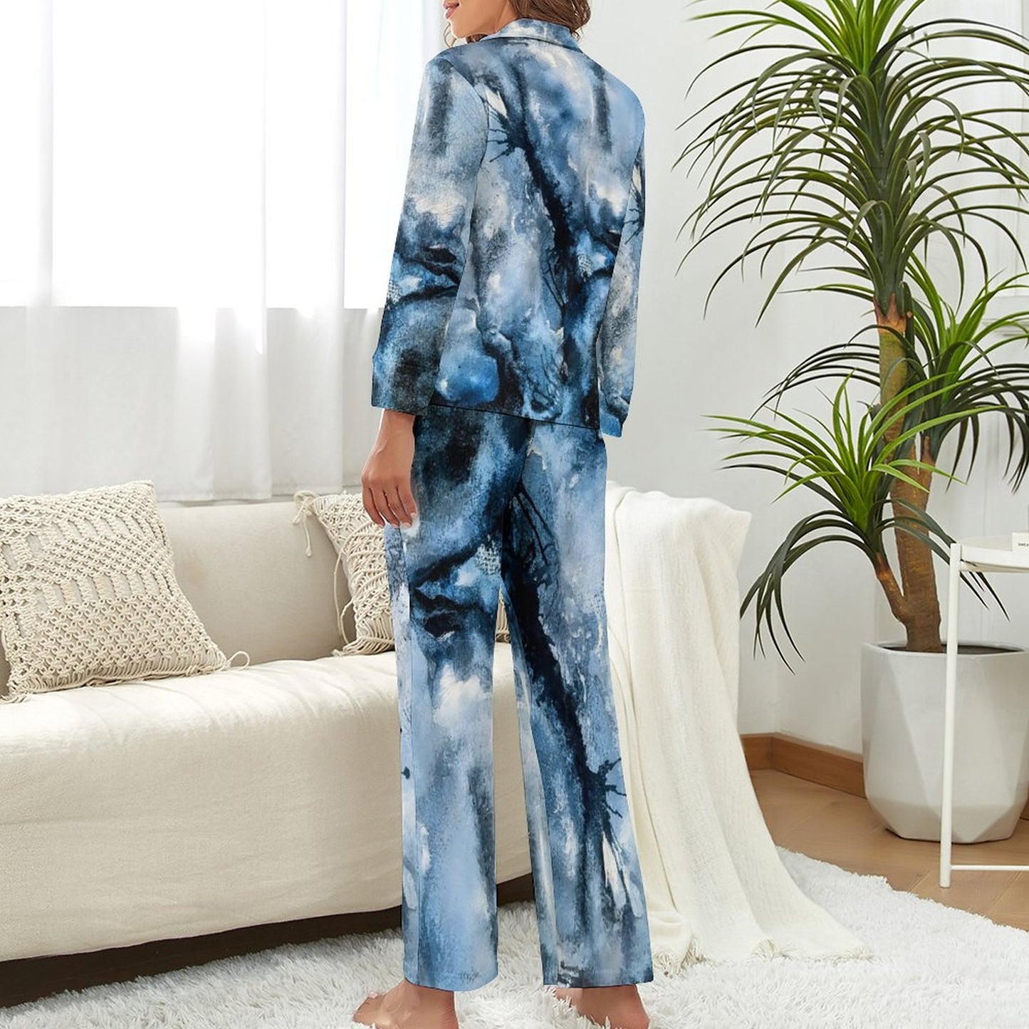 C3 Cave Satin Pajama Set  Watercolour Storm