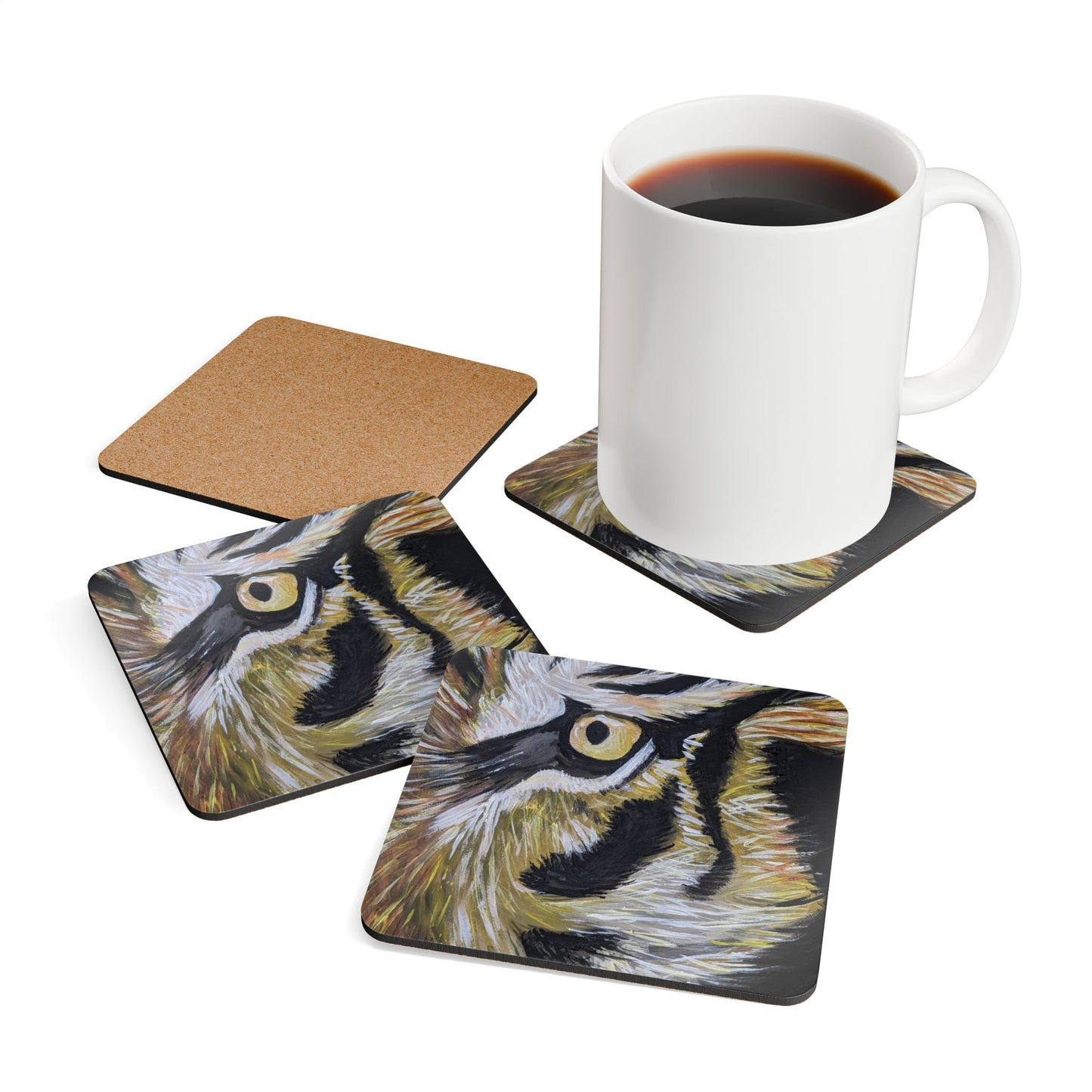 Corkwood Coaster Set - tiger