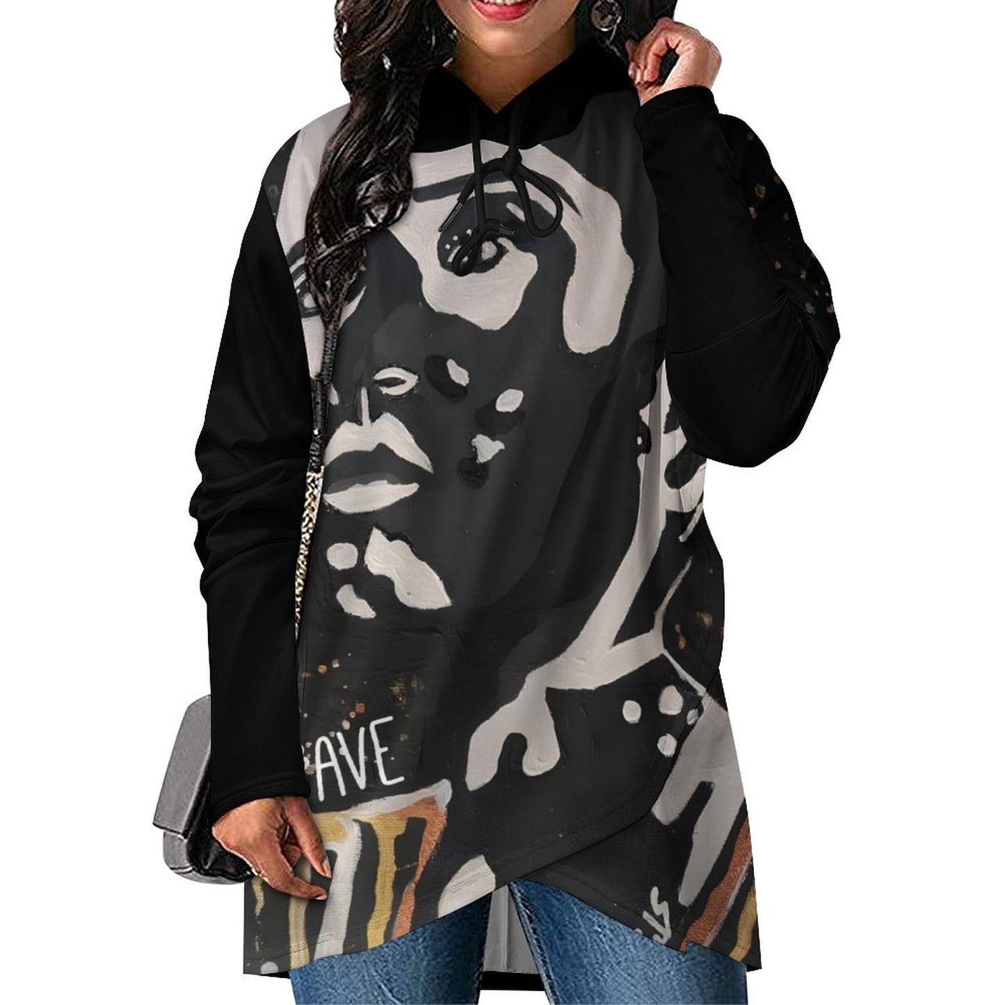 C3 Cave Poncho-style Long Sleeve Women Hoodie with Irregular Hem - Vitiligo is beautiful print