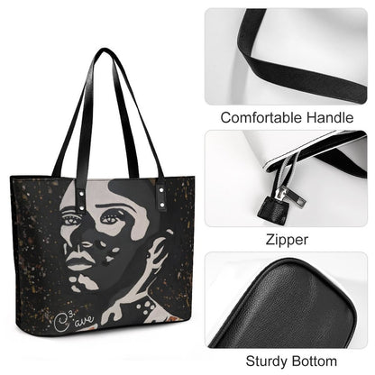 C3 Cave Women's leather Tote Bag - Vitiligo is beautiful print #01