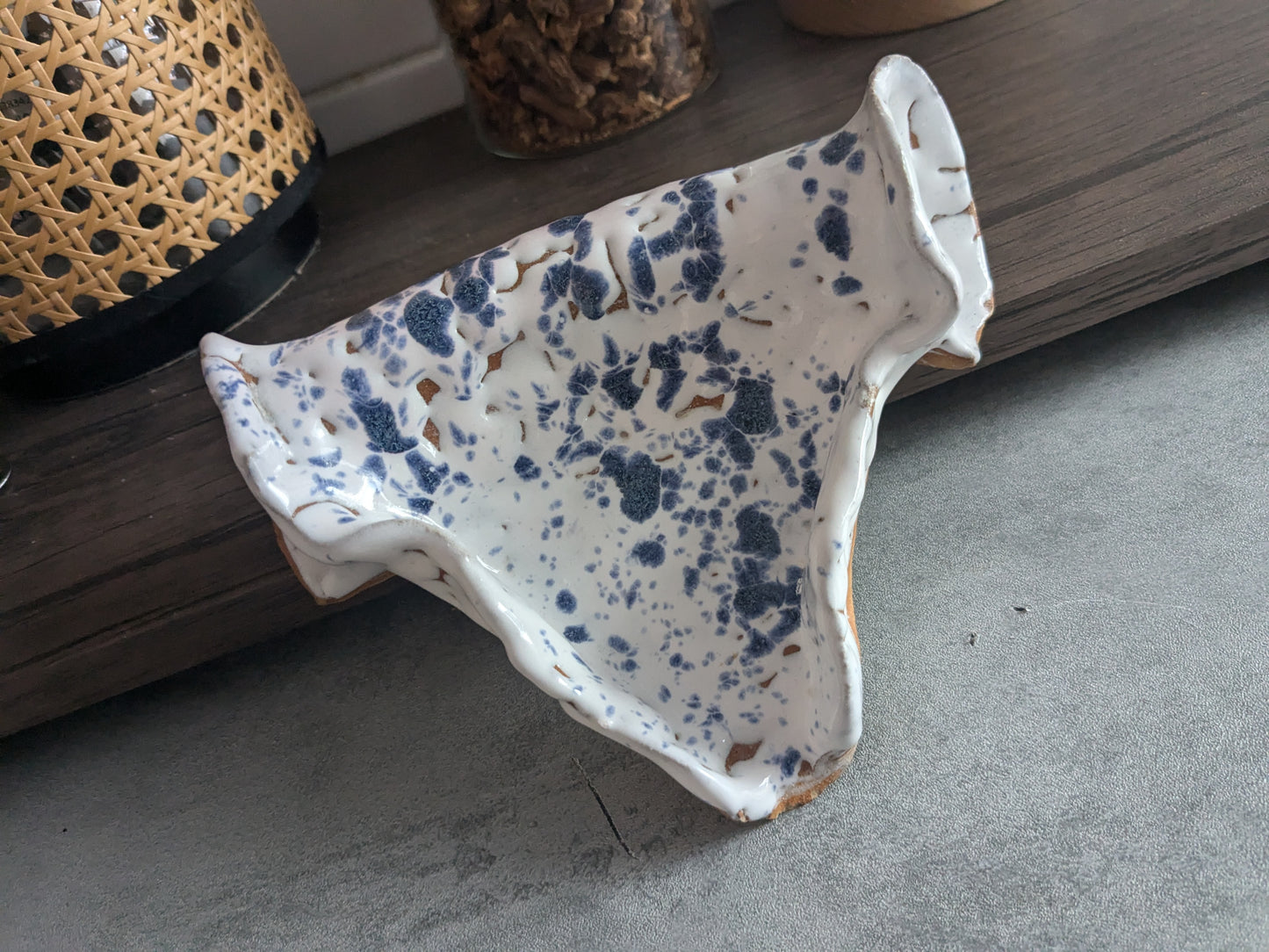 Handmade curdled Soap pottery dish