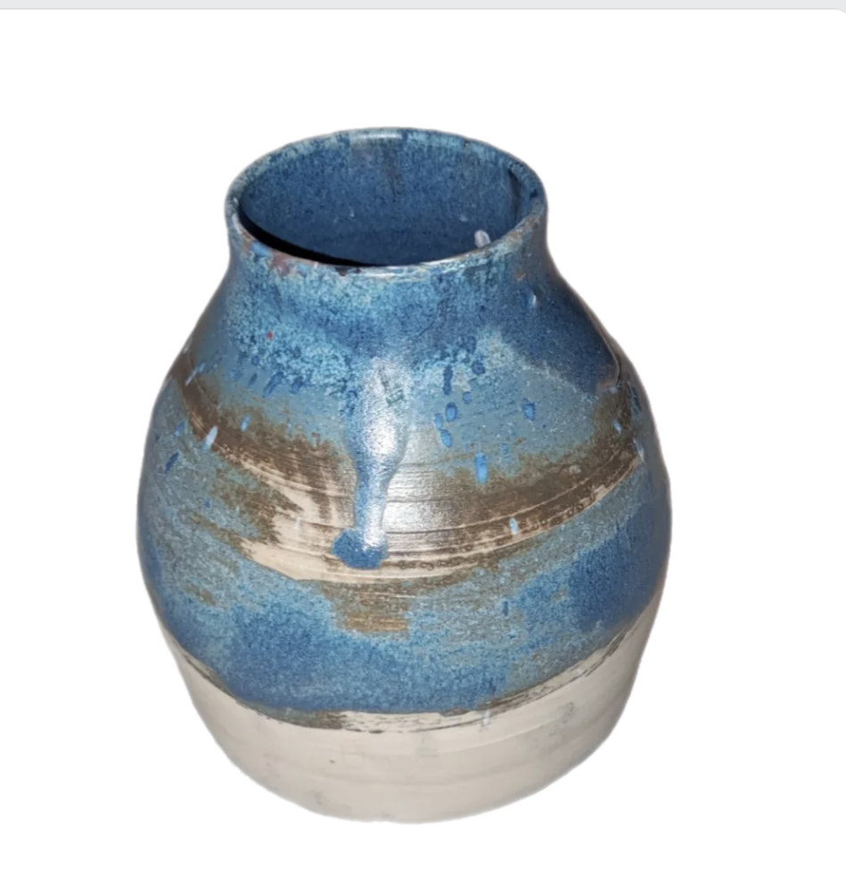 Hand thrown blue rustic vase