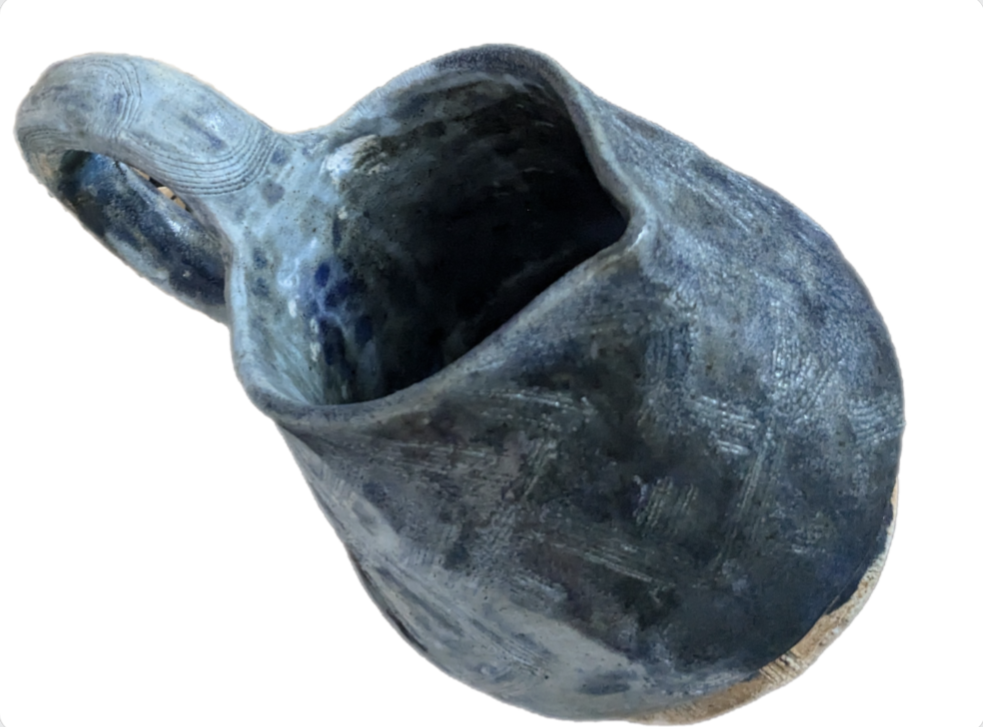 Blue rustic textured milk jug