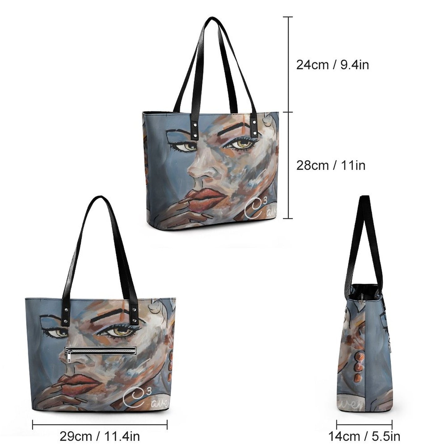 C3 Cave Women's leather Tote Bag poser print