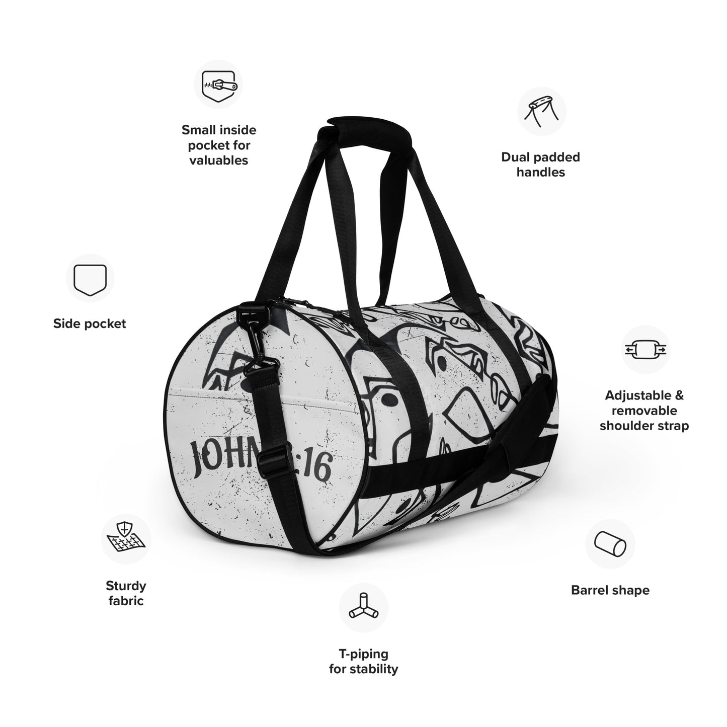 (Quality)All-over print gym bag with John 3:16