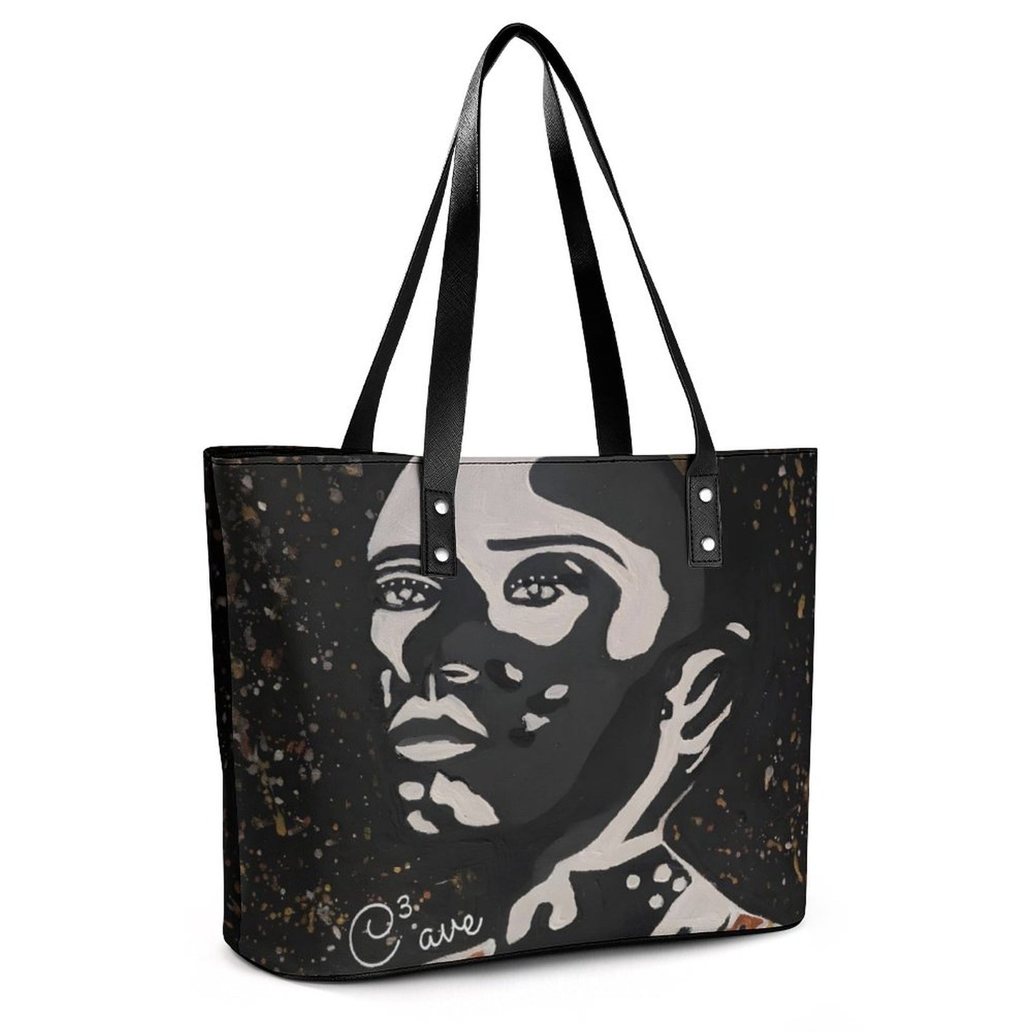 C3 Cave Women's leather Tote Bag - Vitiligo is beautiful print #01