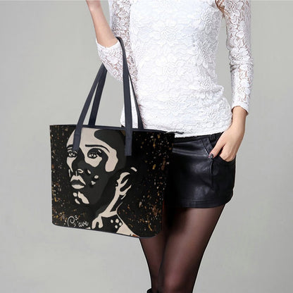 C3 Cave Women's leather Tote Bag - Vitiligo is beautiful print #01