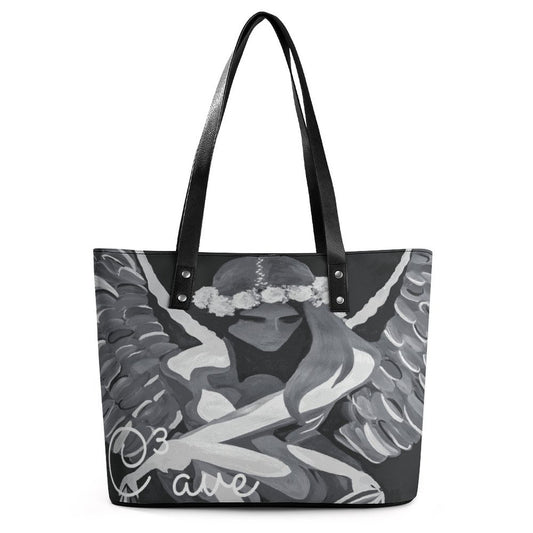 C3 Cave women's leather Tote Bag - concrete angel print