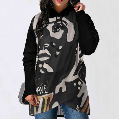 C3 Cave Poncho-style Long Sleeve Women Hoodie with Irregular Hem - Vitiligo is beautiful print