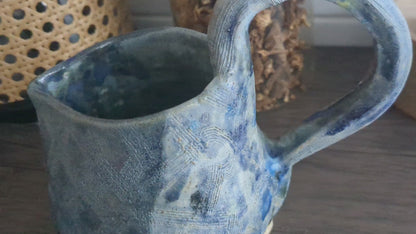 Blue rustic textured milk jug