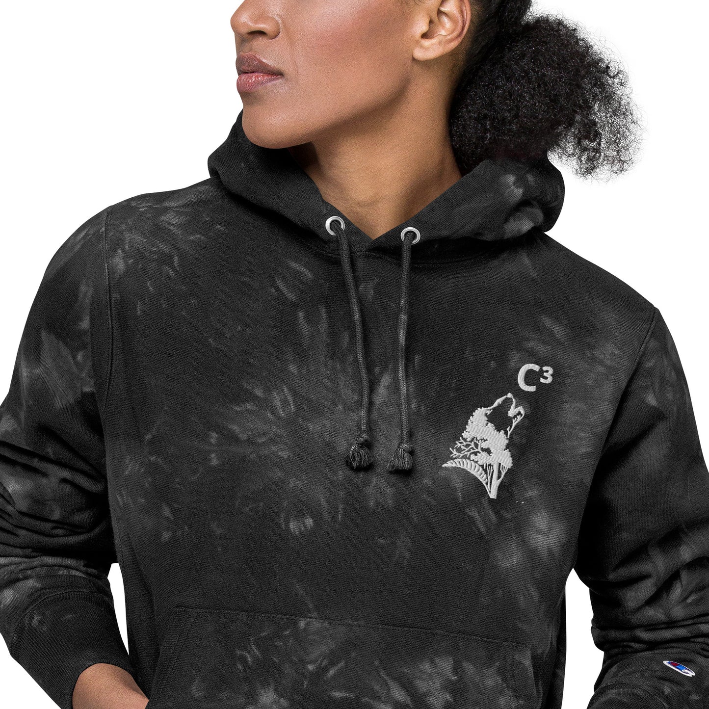 Unisex Champion tie-dye hoodie (C3 - Cubed embroidery and wolf embroidery)