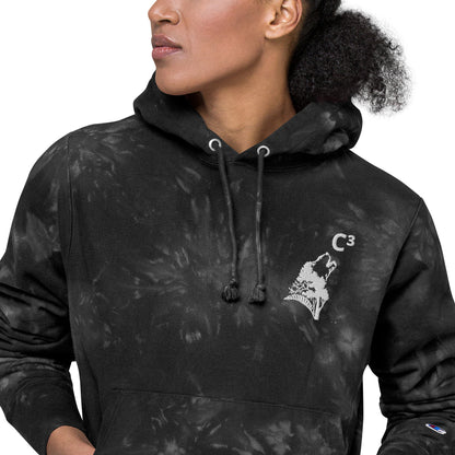 Unisex Champion tie-dye hoodie (C3 - Cubed embroidery and wolf embroidery)