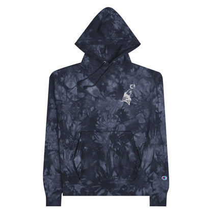 Unisex Champion tie-dye hoodie (C3 - Cubed embroidery and wolf embroidery)