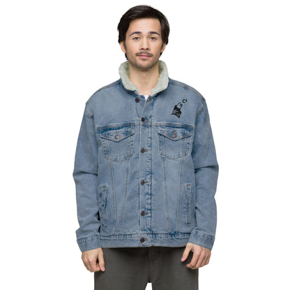 Unisex denim thick winter sherpa jacket (C³ and wolf embroidery )