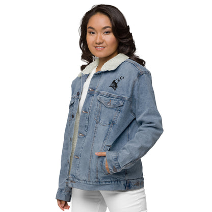 Unisex denim thick winter sherpa jacket (C³ and wolf embroidery )