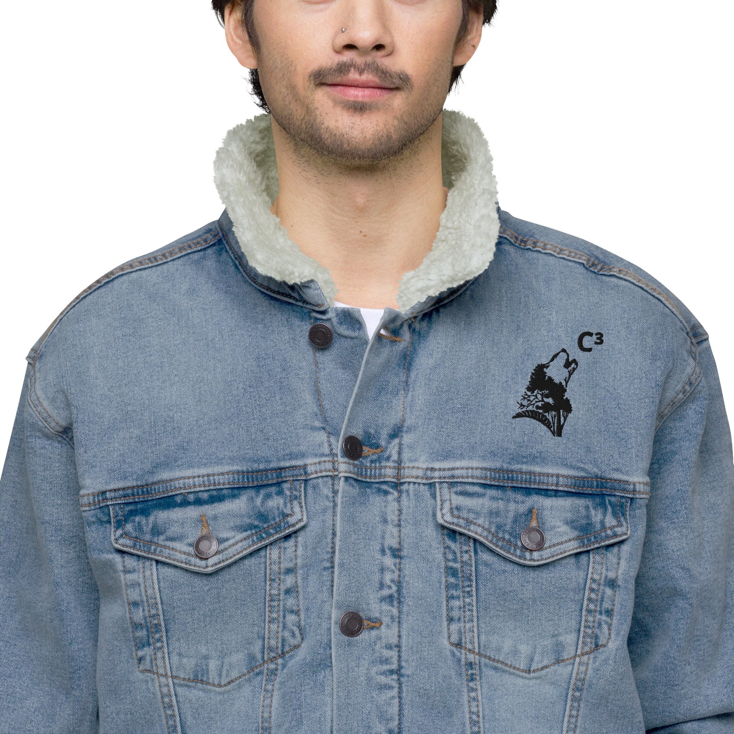 Unisex denim thick winter sherpa jacket (C³ and wolf embroidery )