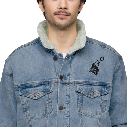 Unisex denim thick winter sherpa jacket (C³ and wolf embroidery )